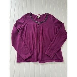 LOFT Women's Gemstone Collar Cardigan‎ Large Purple Cotton
